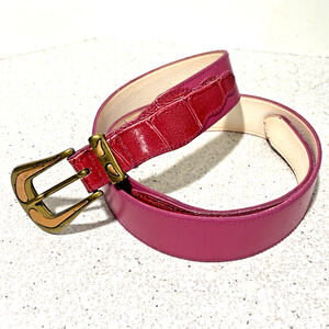 Vintage pink belt moc croc leather gold and copper buckle retro colorful mod